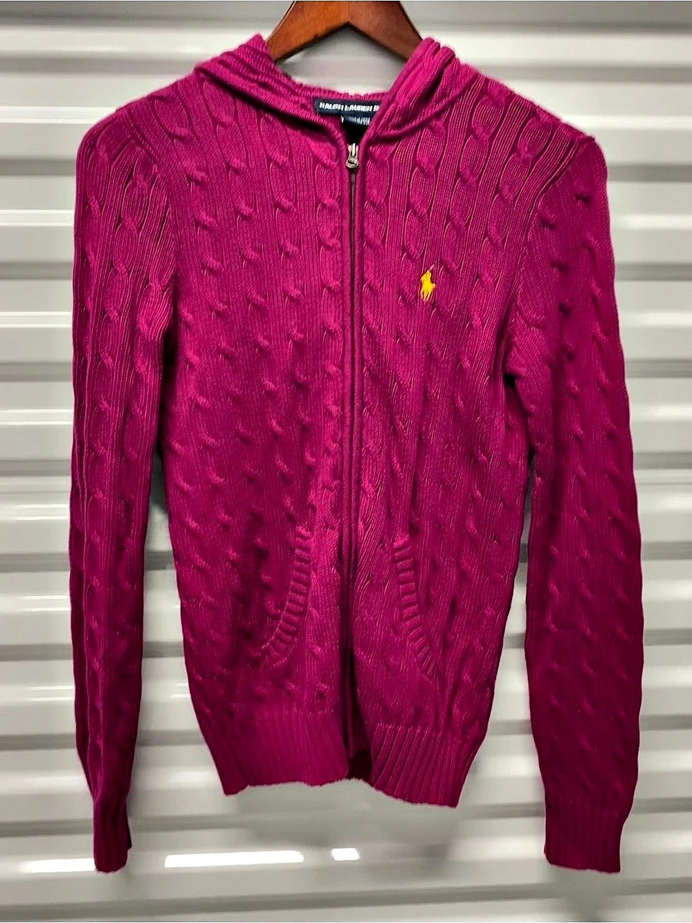 Ralph Lauren Sport Cable Knit Zip Hoodie Fuchsia Size Medium Like New